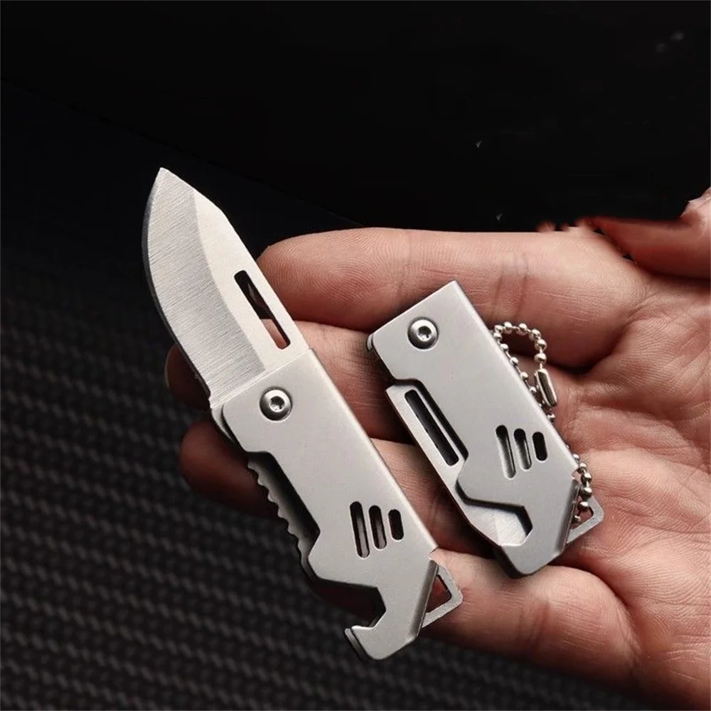 Portable Folding Knife Keychain Stainless Steel Outdoor Camping Survival Pocket Self-defense Sharp Knife Key Ring Bag Pendant