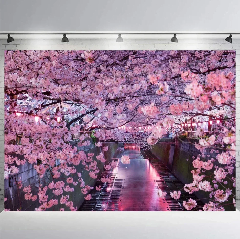 Cherry Blossoms Sakura Japan swan lake birthday party photo background photography backdrop banner studio