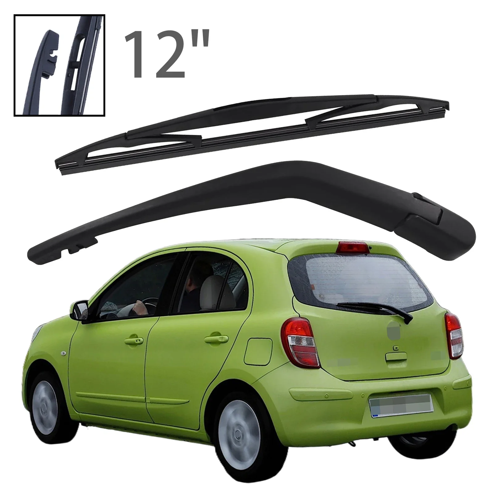 

12" Rear Windshield Windscreen Washer Wiper Arm Blade Set For Nissan Micra March Hatchback K13 2010-2017 Car Accessories