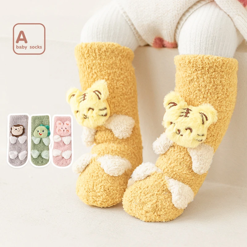 5 pairs Baby Warm Socks thickening Add velvet winter non-slip lovely 0 1 2 3 years child newborn Class A walking floor