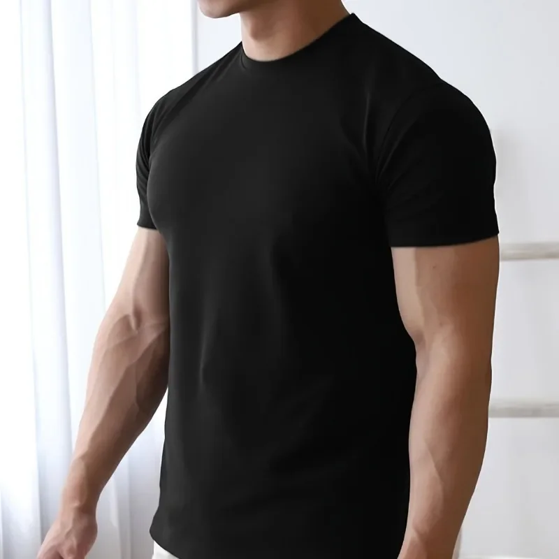 Men\'s Summer Gym Fitness Compression T-Shirt Casual Clothing Skinny Slim Stretch Short Sleeve Tee Male Bodybuilding Sweatshirt