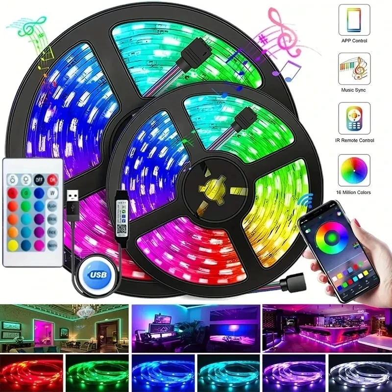 USB 1-30M Led diody na wstążce RGB 5050 Bluetooth Wifi kontrola aplikacji Luces z elastyczną wstążką lampa diodowa dekoracja do salonu