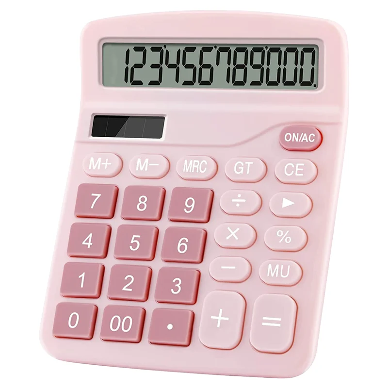 N89R 12 Digits Electronic Calculator Solar Calculator Dual Power Calculator Office Financial Basic Desk Calculator-Pink