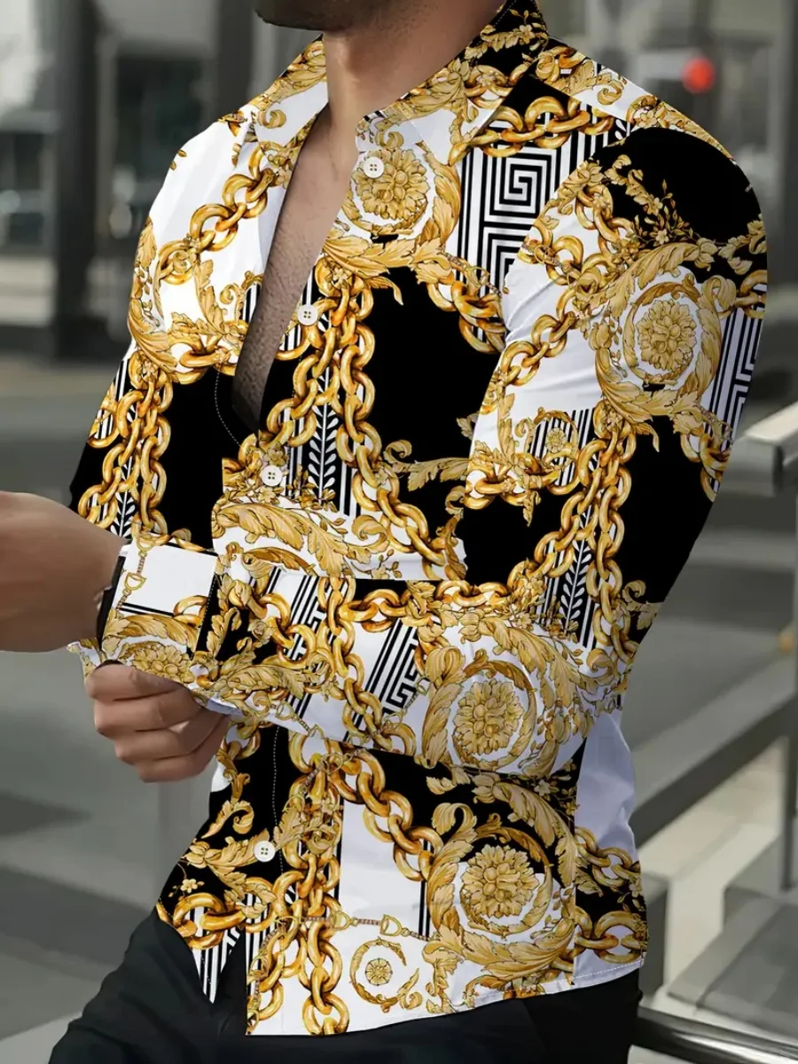 قميص رجالي جديد - قميص مطبوع ثلاثي الأبعاد - نمط الشارع في الهواء الطلق - ملابس بأزرار بأكمام طويلة - ملابس عصرية كبيرة الحجم