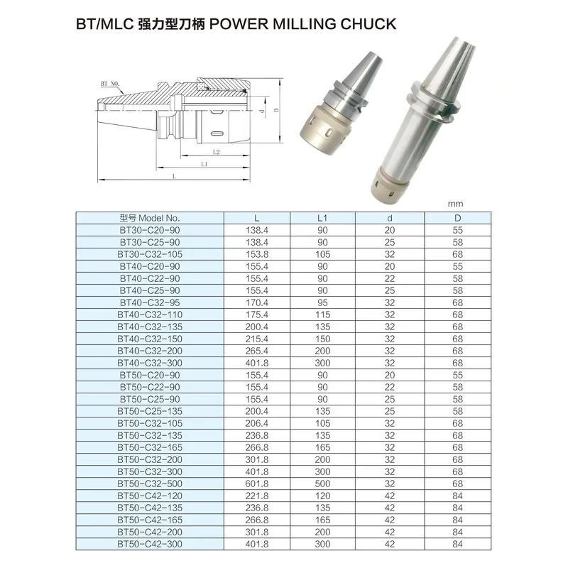 BT40 MC32 Power Milling Chuck C32 Heavy CNC Holder Roller Bearing 0.003mm Runout