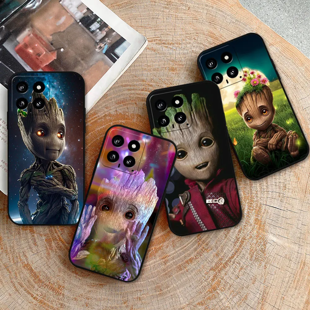 Marvel Cute Funny Baby Iam Groot Case For Xiaomi 14C 13C 12 12C 10 10C 9 9C 9A 9T 8 A2Plus A1 K60Ultra K40Pro Black Soft Cover