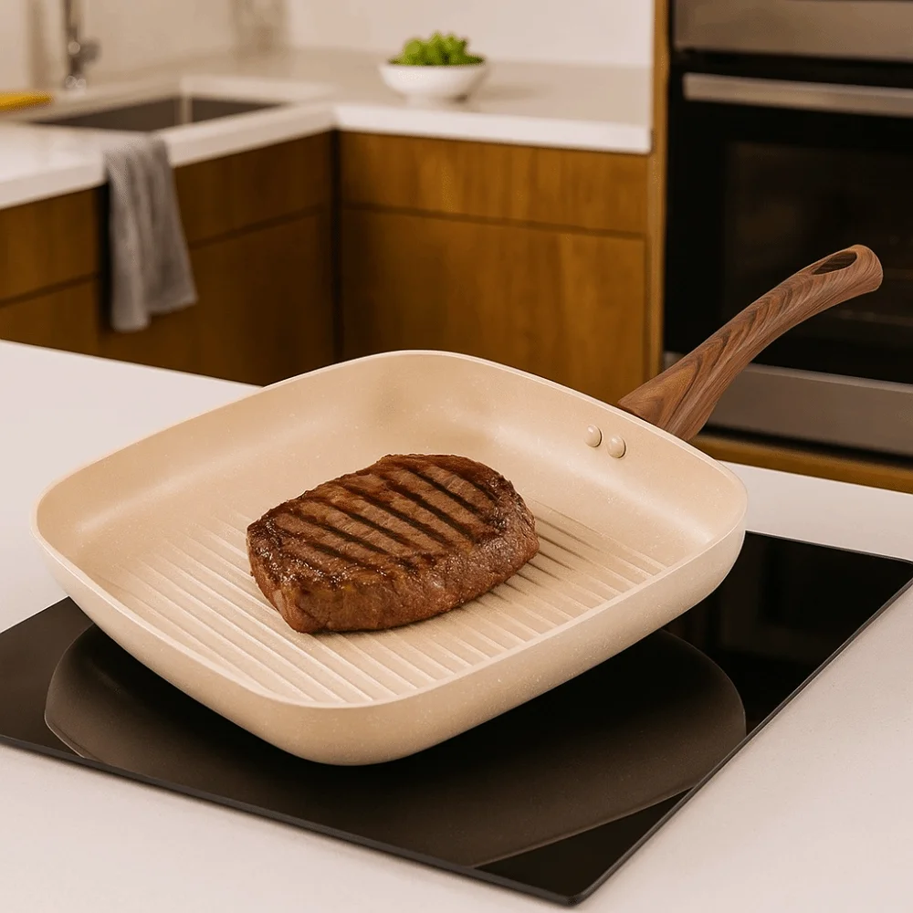 Sartén para carne resistente al calor, diseño ergonómico, plancha de cocina antiadherente, sartén para parrilla resistente para carne, pescado a la parrilla y verduras