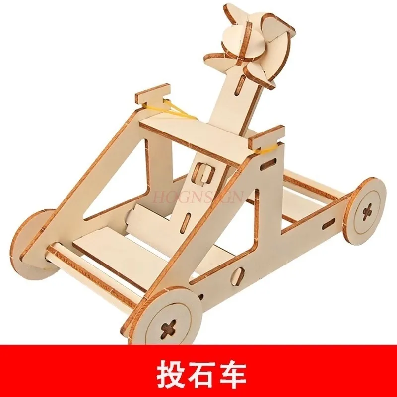 1 Set DIY Assembly Wooden Trebuchet Catapult Vehicle Model Kits Children Scientific Experiment Small Physical Invention Toy