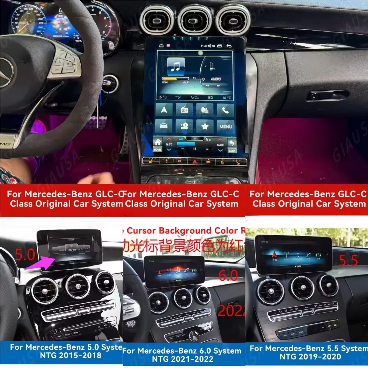 Android Auto For Mercedes Benz GLC X253/C253 C W205 Car Radio Multimedia GPS Navigation Video Stereo Receiver Old To New Screen
