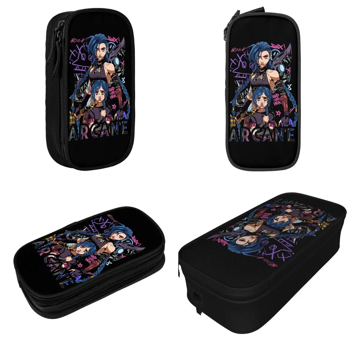 Jinx Arcane Pencil Case Classic League Battle Game Legends Pen Bag Girl Boy Big Capacity School Supplies Gift Pencil Pouch