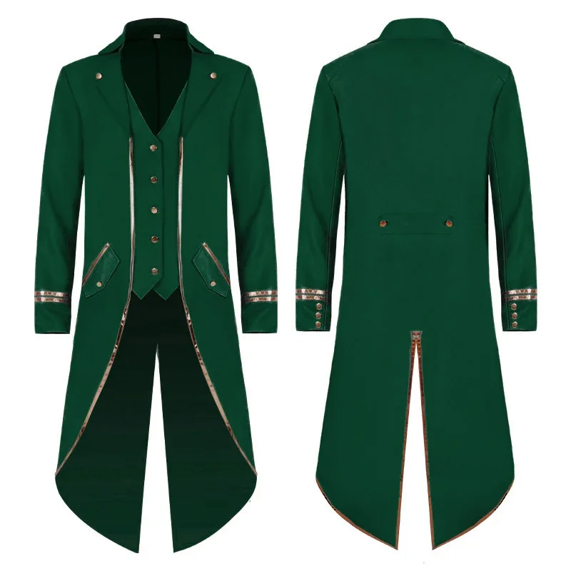 Men's Medieval Costume Red Tailcoat Fake Two-Piece Ball Gown Cosplay Costumes Drama Tuxedos Masquerade Parties Halloween Jacket