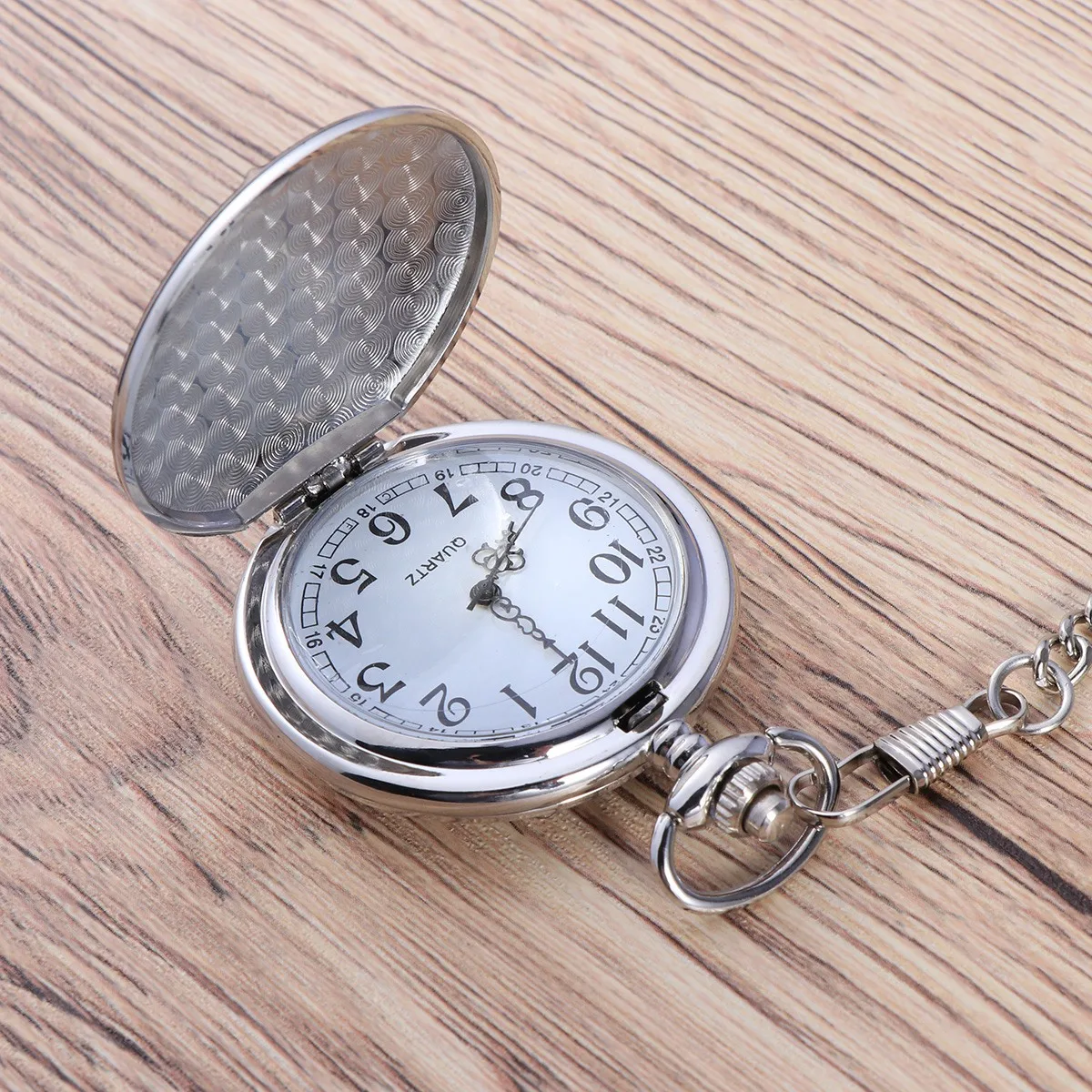 

Vintage Style Men'S Stainless Steel Pocket Watch Chain White Dial Arabic Numbers Mechanical Movement 12/24 Hour Display Durable