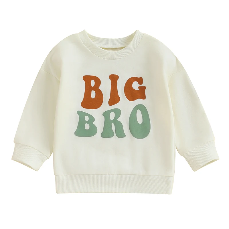 

Toddler Boys Autumn Sweatshirts Beige Long Sleeve Letter Print Pullover Crew Neck Tops Shirts