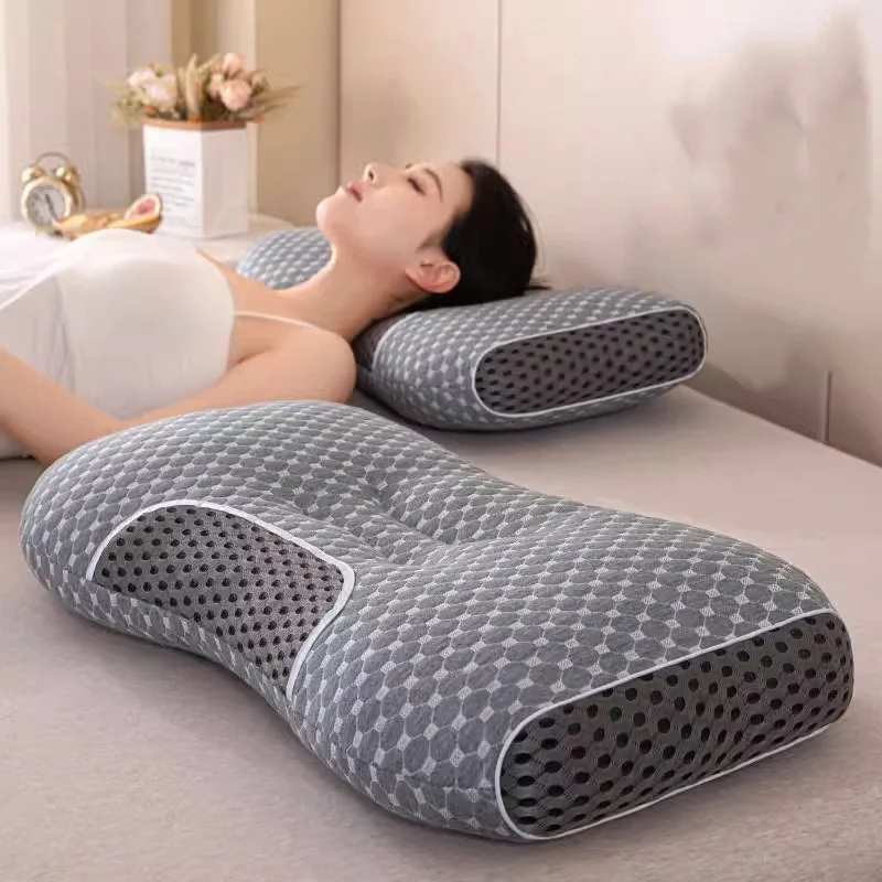 Adult Sleeping Pillows, Black Grey,Water Cube Knitted Cloth Face, Neck Health Care Sleep Pillows For Single,45*70cm Home Bedding