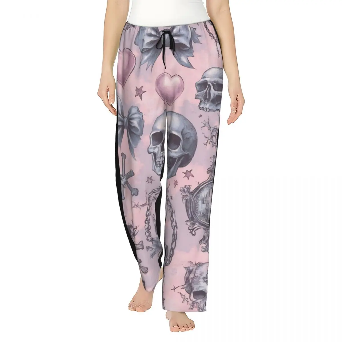 Lady's Pajama Pants Halloween Gothic Lounge Pants Loose Fit Witchy Cross Pj Bottoms Home