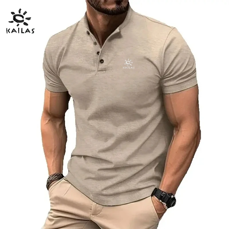 

Men's New High-quality Embroidered Logo Short Sleeved Henry Polo Shirt, Summer Fashion Casual Breathable Cool Top