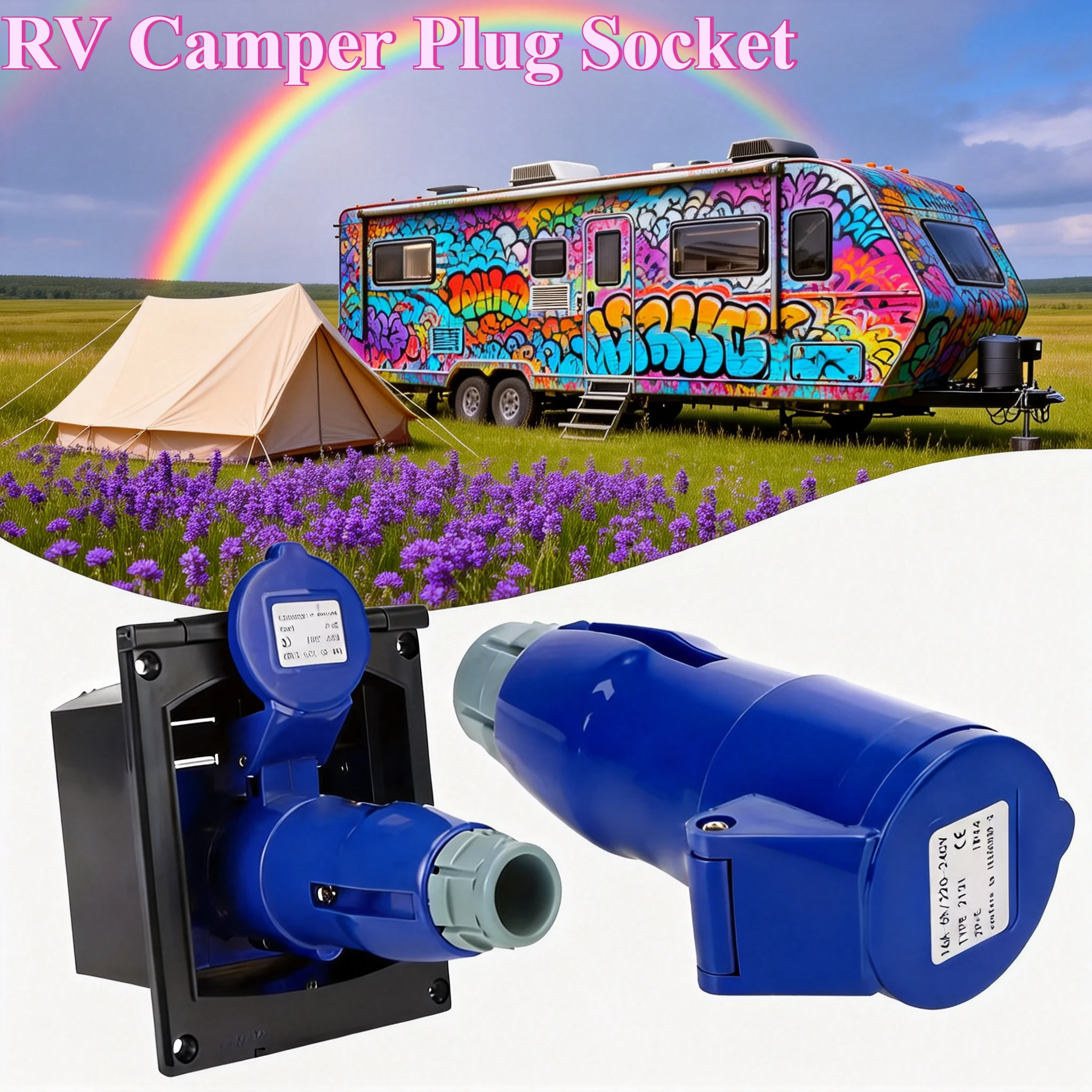 

RV Camper Marine Boat Accessories 220-240V 16A Caravan Plug Socket Waterproof Kit With Cover Flush Hook-Up Charger HD