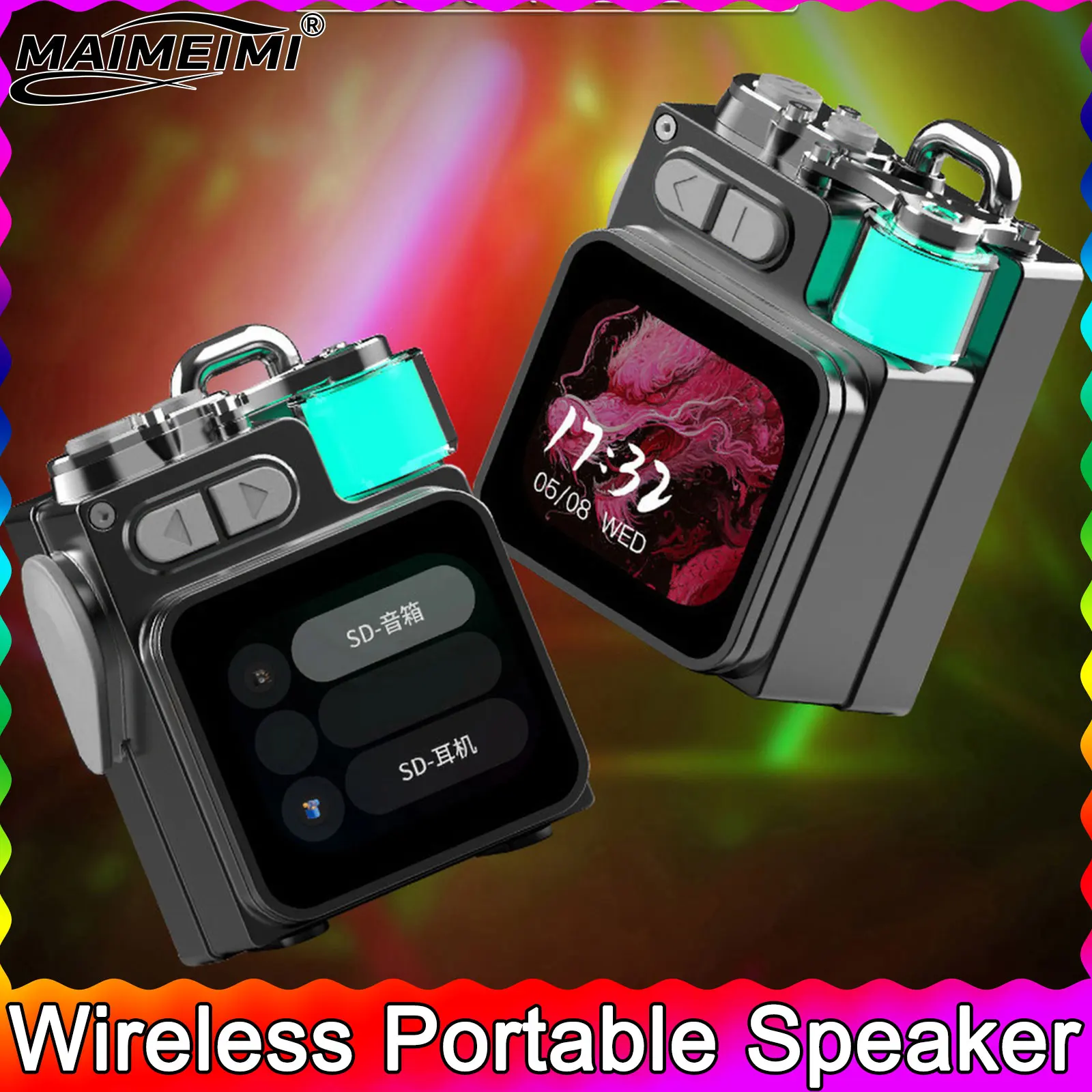 

Беспроводной портативный динамик Bluetooth-совместимый металлический механический динамик со светодиодным экраном RGB Настольный сабвуфер Поддержка