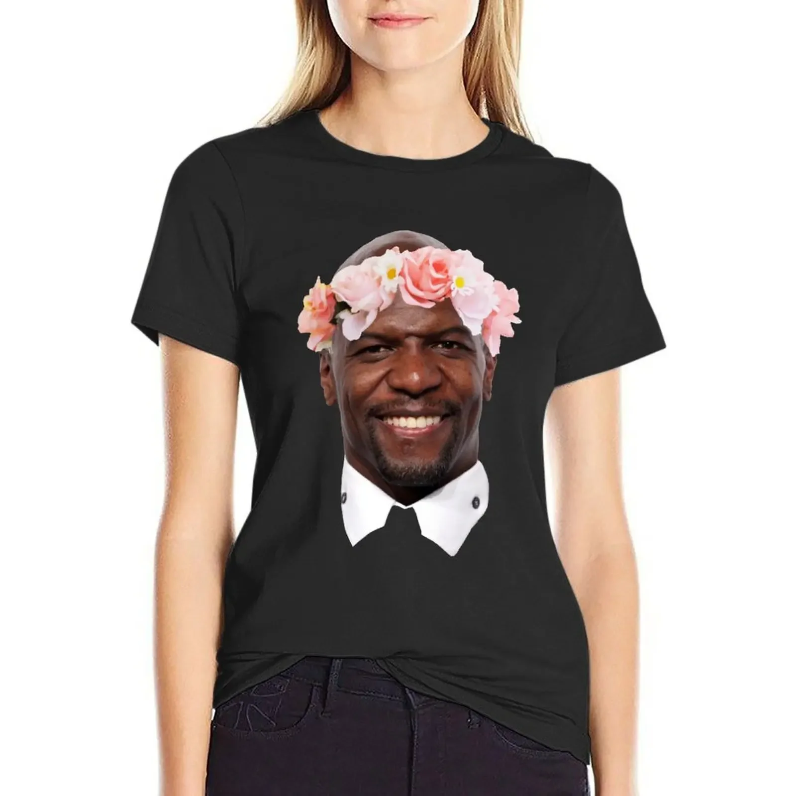 

Terry Crews Flower Crown T-Shirt korean fashion funny sweat plain Woman fashion