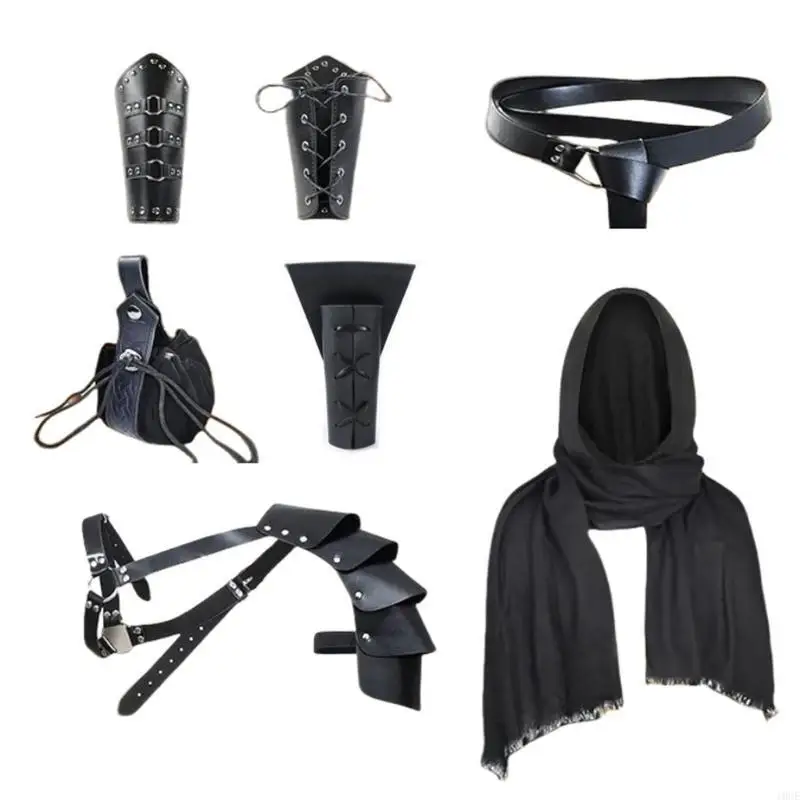 Authentics Renaissances Costume Accessories Set Including Swords Holder Arm Guards Shoulder Armors Shawl Bracers