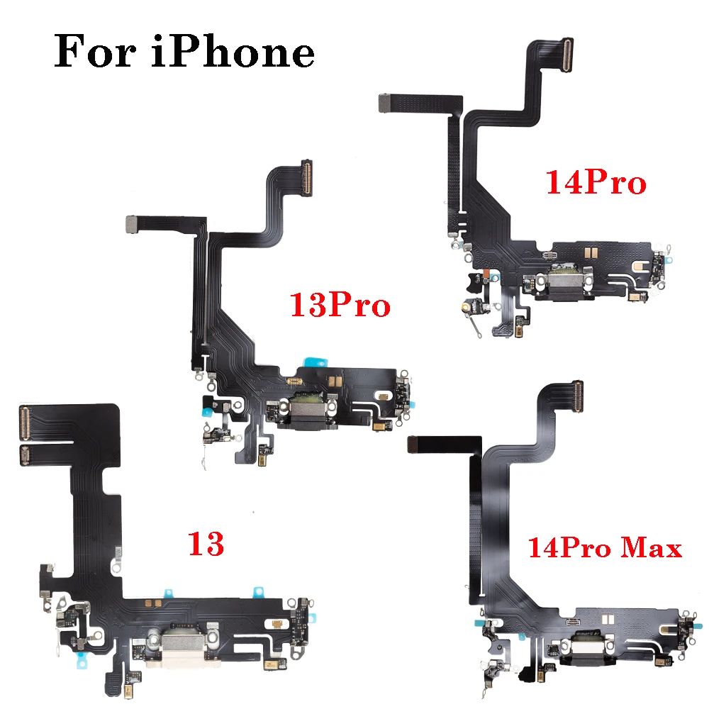 1Pcs USB Charging Port Flex For iPhone 13 14 Pro Max Mini Dock Charger Connector With MicroPhone Headphone Audio Jack Flex Cable