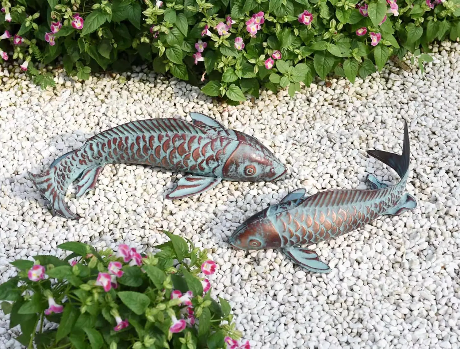 

Set Of 2 Koi Fish Garden Statues Outdoor Sculptures Decor Metal Yard Patio Pond Backyard Gifts