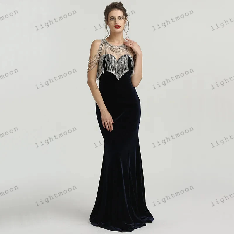 

Elegant Evening Dresses Formal Prom Dress Tassel Decorate Satin Ball Gowns Sexy Strapless Backless Robes Simple Vestidos De Gala