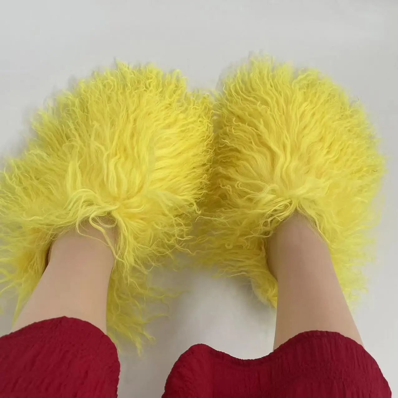 luxury style women fur flat shoes sheepskin fur slipper Mongolian Fur Slides