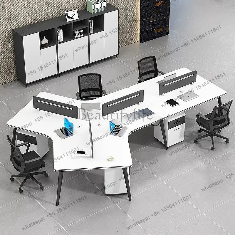 special-shaped office desk and chair simple modern office staff desk station combination