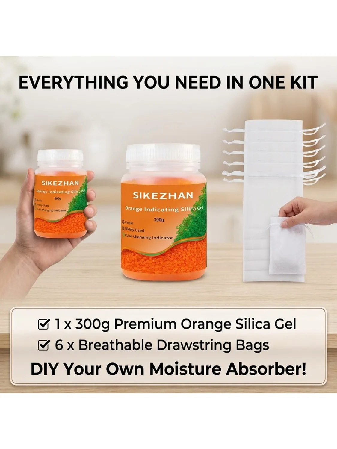 1000g Herbruikbare Silicagel Vochtvreterkorrels, Vochtabsorberend Desiccant met navulzakjes voor opslag, Oranje en Blauw