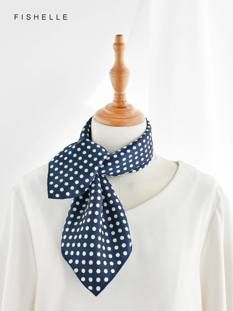 Dark blue dots pure silk twill scarf headscarf lady scarves foulard small hijab women wrap spring autumn neck scarfs