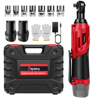 12V High-Torque 90°Cordless Electric Ratchet Wrench Set 3/8'' Angle Wrench with 2Durable 1500mAh Lithium-Ion Batteries,7 Sockets