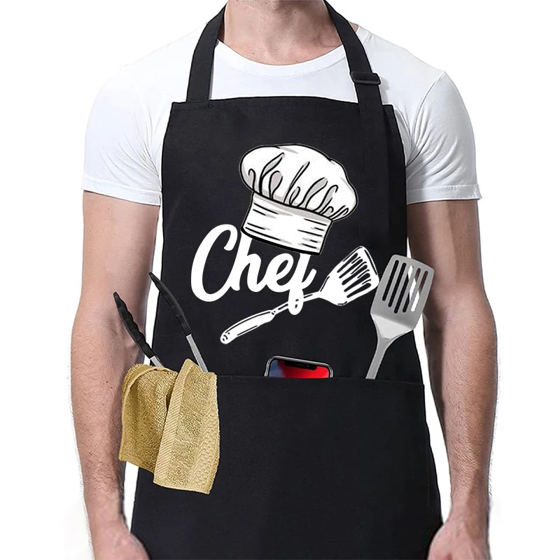 Mode Polyester Katoenen Schort Aangepaste Logo Voor Thuis Koppels Keuken Restaurant Barbecue Obers Werkkleding