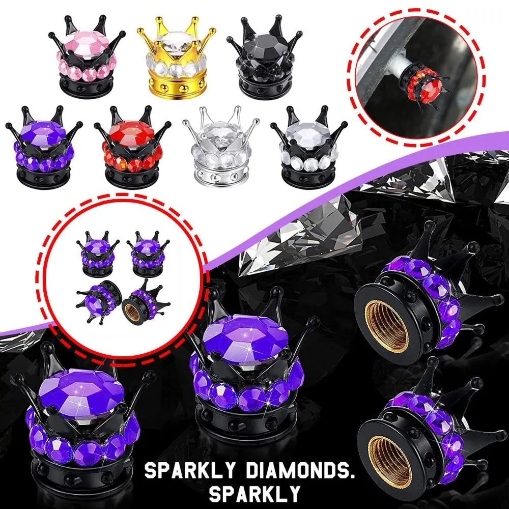 4pcs Crown With Diamond Car Tire Tyre Valve Caps Covers Car Motorcycle Bicycle Air Cover Auto Airtight Stems