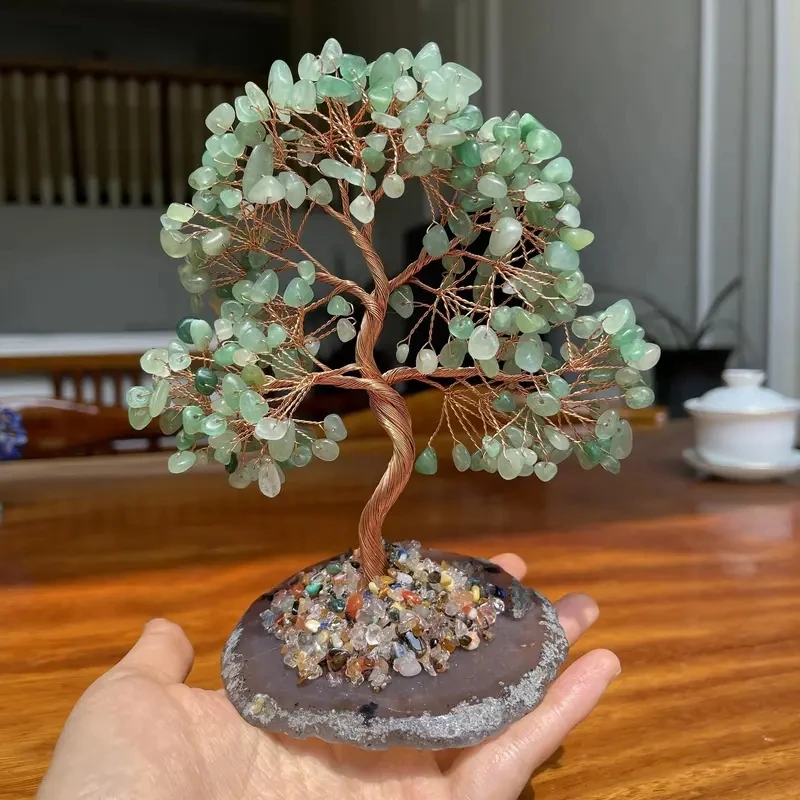 Arbre en cristal naturel, Aventurine verte, Quartz Rose, décoration de maison, de bureau, arbre d'argent, arbre de vie, ornement, cadeau de vacances