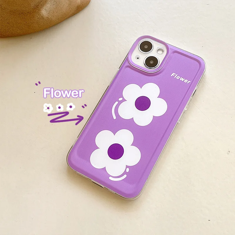 Phone Case For Iphone 15 14 13 12 11 Pro Max Plus X Xs Xr Too Empty Shell Flowers Purple Back Cover Protective Cover image 2