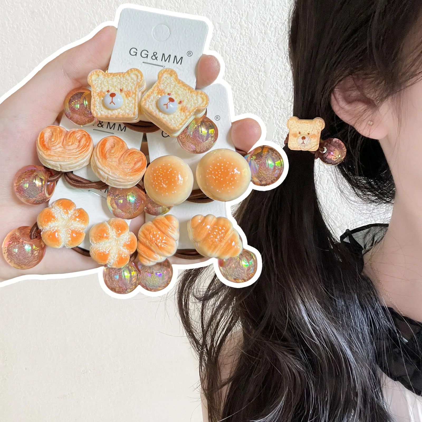 

Hot Selling Kids Hair Elastics Bread Shape Design High Stretch Ponytail Holders Non Slip Soft for Toddler Girls