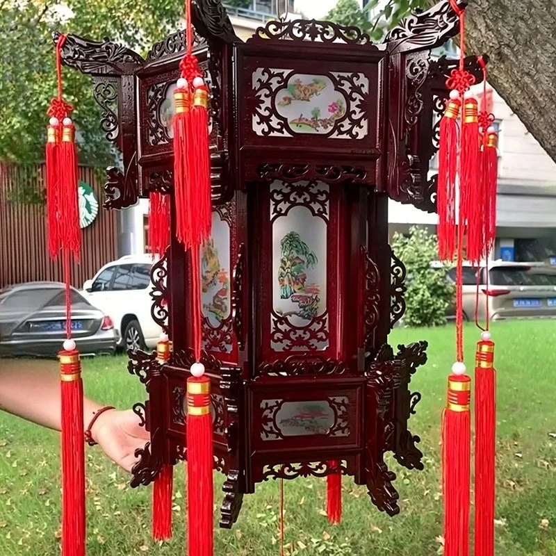 Retro Chinese Lantern Carved Hexagonal Palace Lanterns Balcony Decoration Hanging Lantern Tradition Holiday Chinese Lanterns