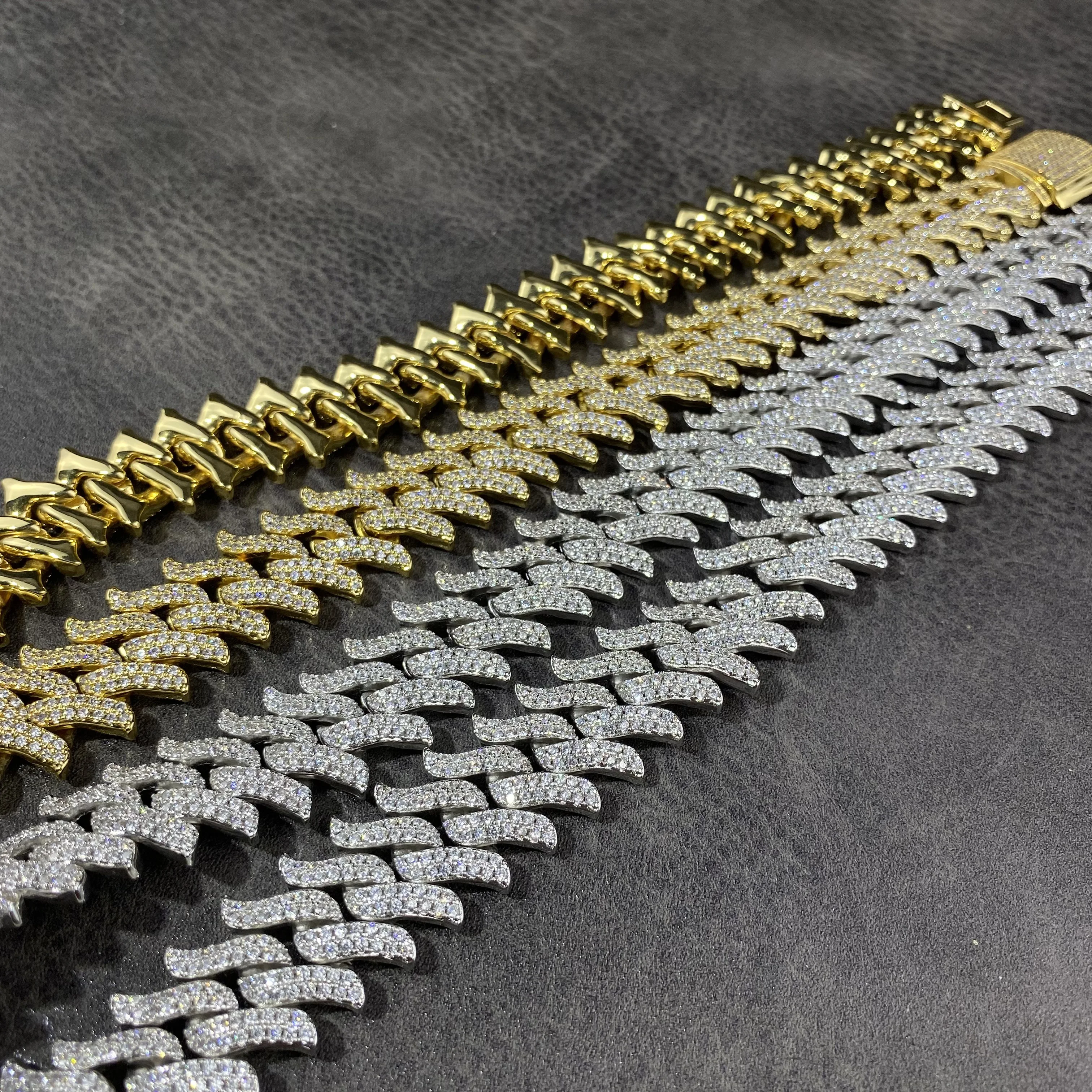 

Wholesale Men 2 Row Thorns spiked Cuban Chain Hip Hop Jewelry Iced Out Gold Plated Miami Cuban Link Chain Necklace