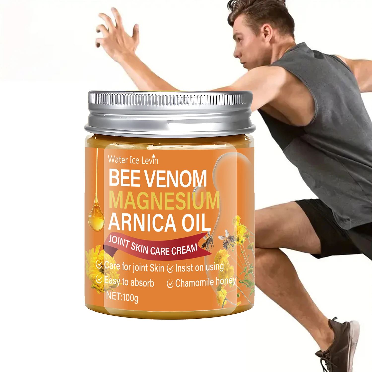 Bee Venom Magnesium Arnica Oil Joint Cream: Light, Easy-Absorb, Moisturizes/Protects, Chamomile Honey For Elastic Skin
