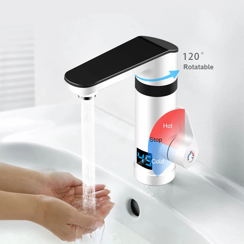 Keran Listrik Pemanas Air Instan 3000W Keran Dapur Tanpa Tangki Pemanas Cepat dengan Tampilan Suhu Panas Dingin Penggunaan Ganda