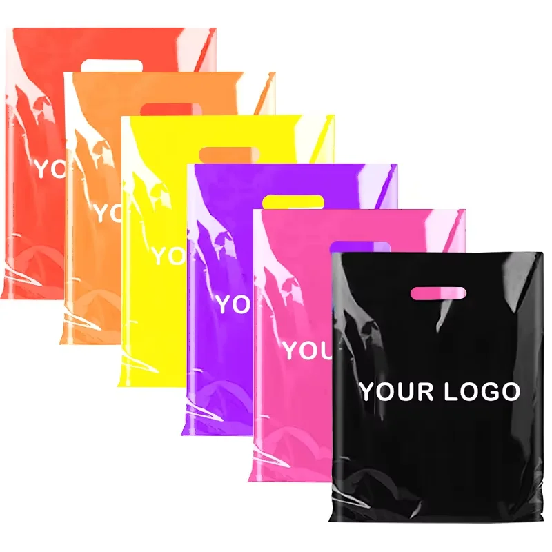 

100pcs Custom Single-Sided Single-Color Logo Plastic Shopping Bags with Handles Wholesale Polypropylene Gift Bags for Customer