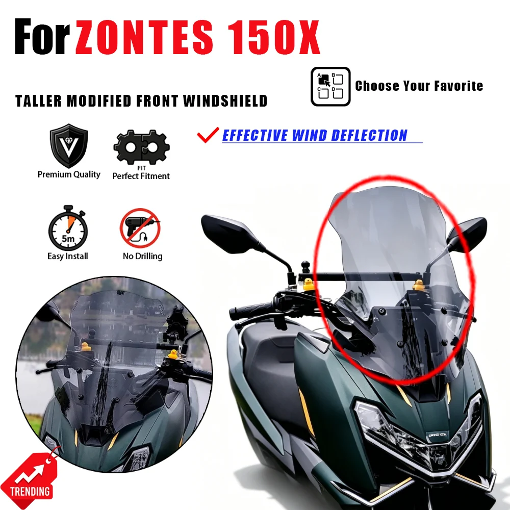Para-brisa Frontal Mais Alto para Motocicleta ZONTES 150X, Acessórios Moto, Defletor de Vento, Peça 150X