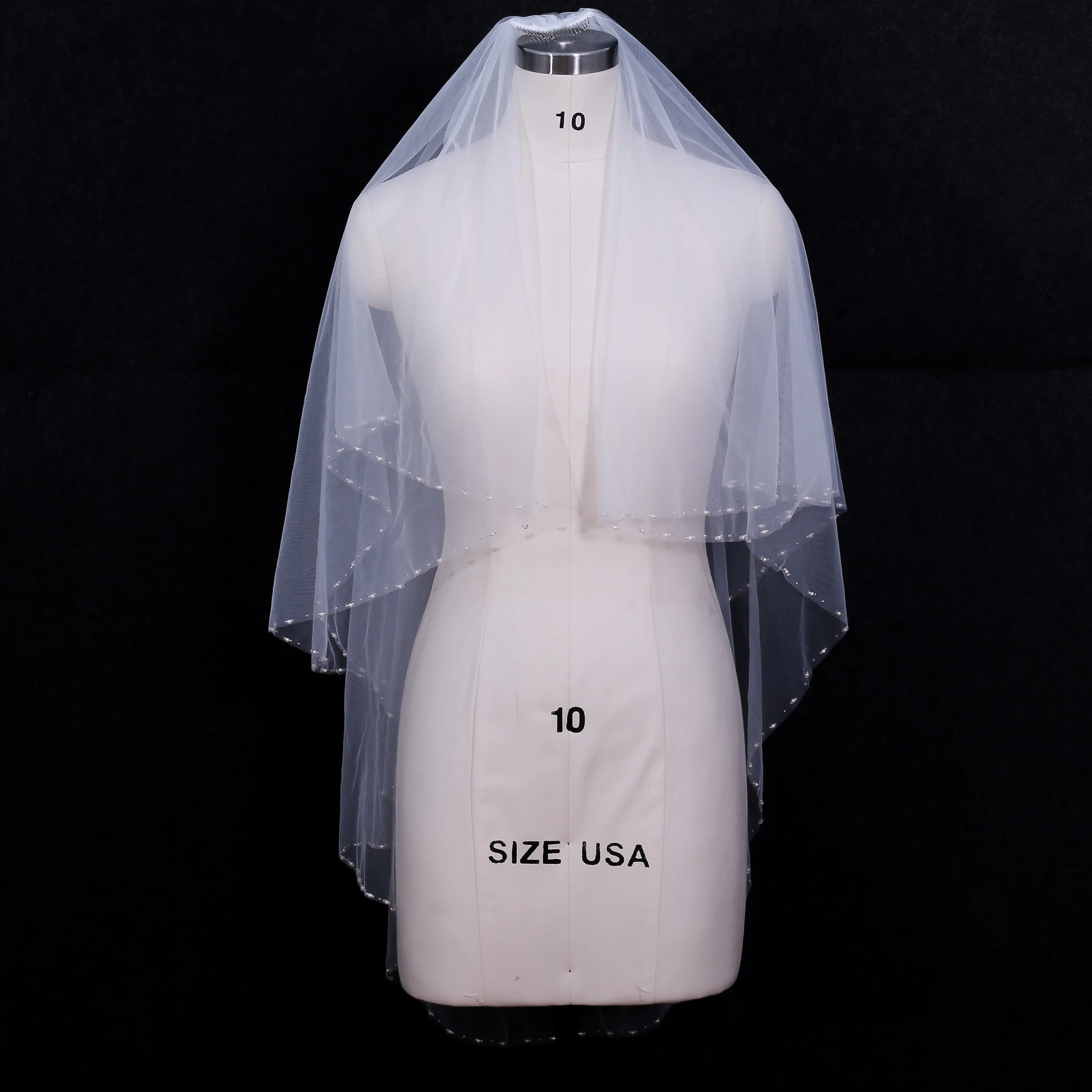 Nzuk 2 camada véu de noiva frisado casamento curto com borda pérola super macio noiva para ser véu showedding vestido acessórios