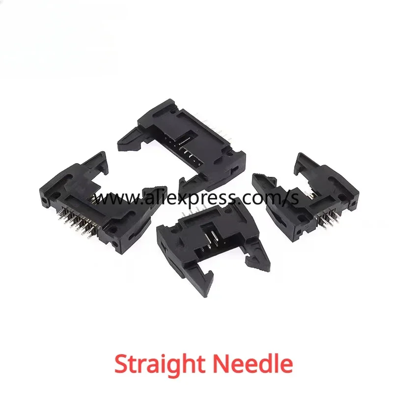 5PCS 2.54mm Pitch DC2 Male IDC Connector Socket Header With Hook Horn Sample 6P 8P 10P 12P 14P 16P 20P 26P 30P 34P 40P 50P 64Pin