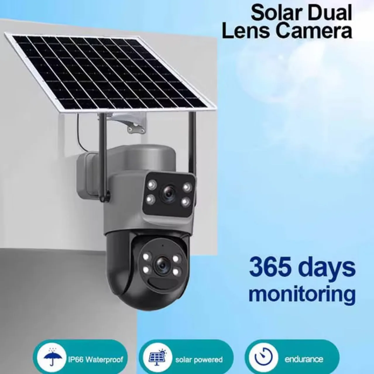 

Солнечная уличная бинокулярная беспроводная камера высокого разрешения, домашняя камера наблюдения 4G, 360 градусов