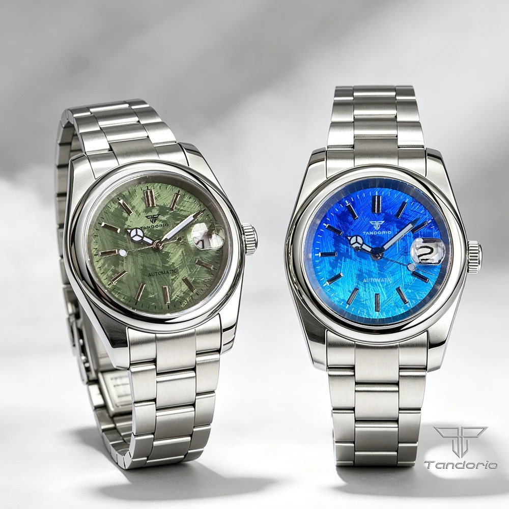 Tandorio 36mm/39mm Miyota 8215 Automatic Watch Meteorite Texture Dial Sapphire Calendar Lume Hand Steel Bracelet Montre Homme