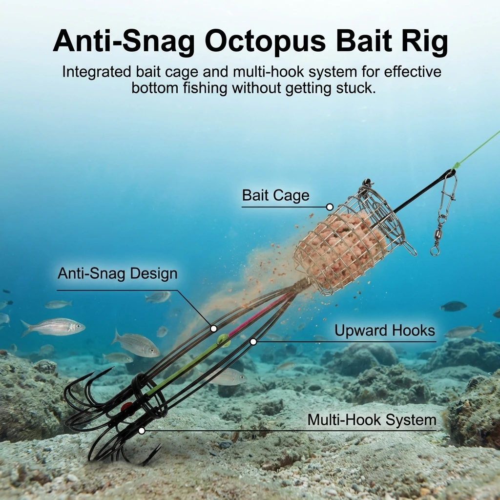 

Octopus Fishing Hook with Bait Cage Anti-Snagging Anchor Hook for Freshwater and Saltwater Fishing