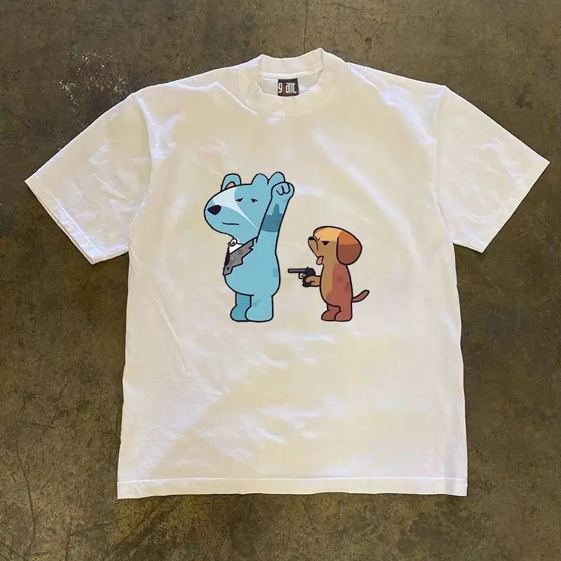 

Летняя футболка из чистого хлопка в американском стиле ретро с короткими рукавами, трендовая универсальная свободная футболка в гонконгском стиле с принтом Tide