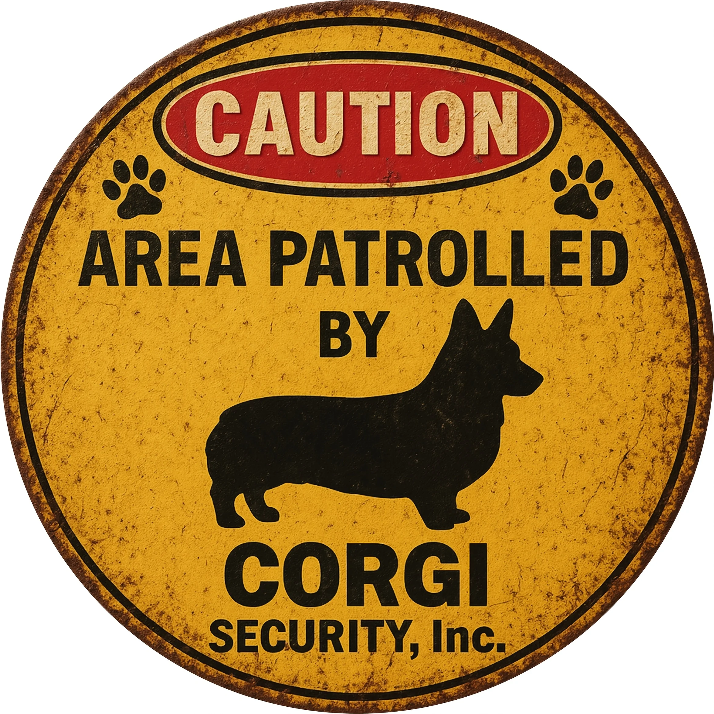 2D Flat, Vintage Corgi Security Sign - 